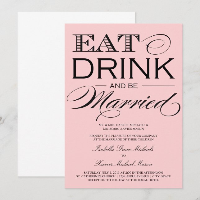 Light Pink Eat, Drink | Wedding Invitation (Front/Back)