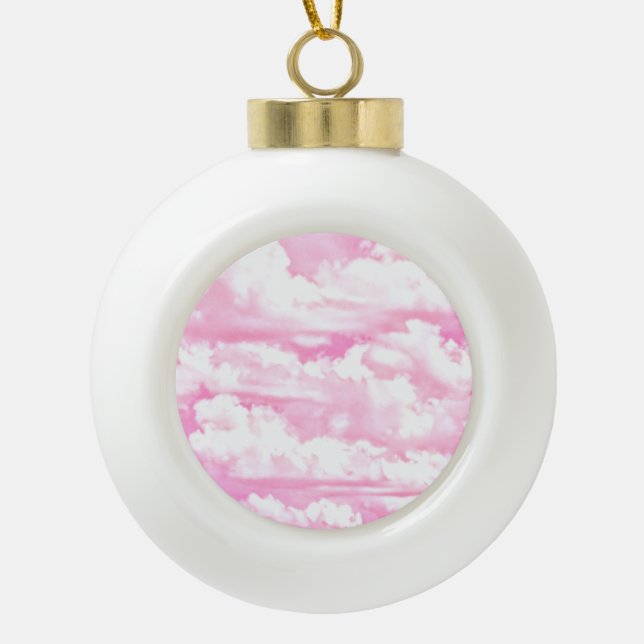 Light Pink Elegant Clouds Decor Ceramic Ball Christmas Ornament (Front)