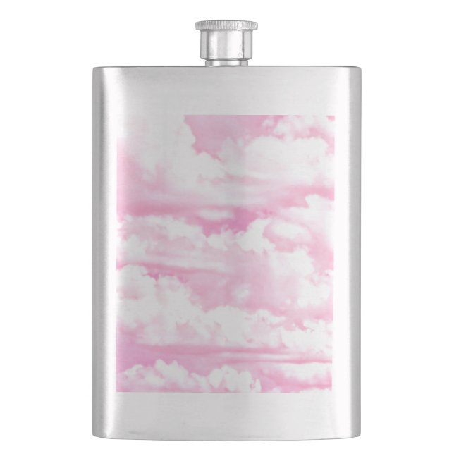 Light Pink Elegant Clouds Decor Hip Flask (Front)