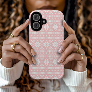 Light Pink Fair Isle Christmas Sweater Pattern iPhone 16 Case