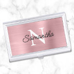 Light Pink Faux Metallic Foil Monogram Business Card Holder<br><div class="desc">Create your own black and white monogrammed modern minimalist business card case.
Modern monoline style script for her name over a more classic style monogram font.
The background features a faux blush and light pink brushed metal style ombre foil that prints like a photo.</div>