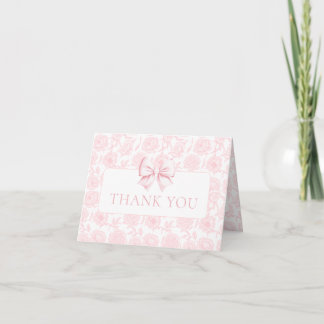 Light Pink Floral Bow Baby Girl Shower Foldable Thank You Card