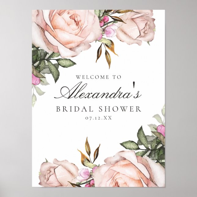 Light Pink Floral Bridal Shower Poster (Front)