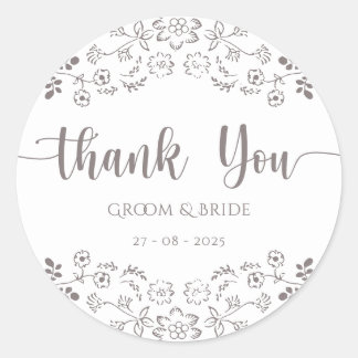 Light Pink floral design Elegant Wedding Classic Round Sticker