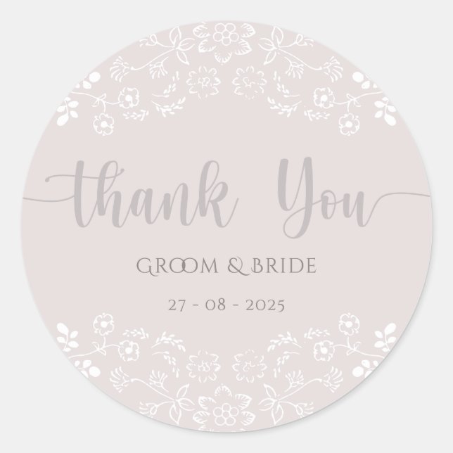  Light Pink floral design Elegant Wedding Classic Round Sticker (Front)