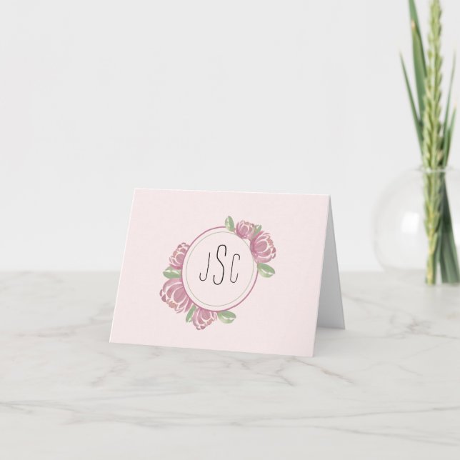 Light Pink Floral Monogram Notecards, Set of 10 Thank You Card (Front)