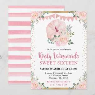 Light Pink Floral Pumpkin Fall Sweet 16 Invitation