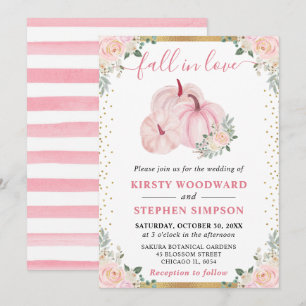 Light Pink Floral Pumpkin Fall Wedding Invitation