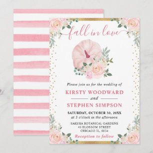 Light Pink Floral Pumpkin Fall Wedding Invitation