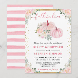 Light Pink Floral Pumpkin Fall Wedding Invitation