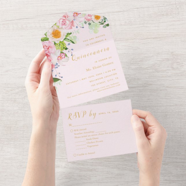 Light Pink Floral RSVP Trifold Event Invitation (Tearaway)