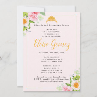 Light Pink Floral Spring Quinceanera Invitation