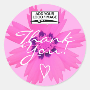 Light Pink Flower Thank You Label Logo Template