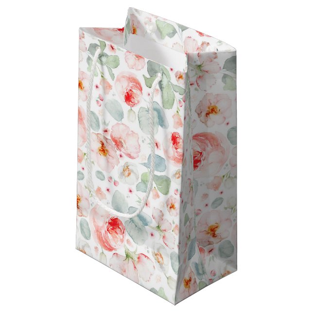 Light Pink Flowers Elegant Botanical Cute Small Gift Bag (Front Angled)