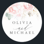 Light Pink Flowers Elegant Modern Wedding Classic Round Sticker<br><div class="desc">Soft pink floral wedding stickers</div>