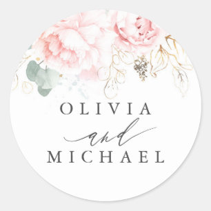 Light Pink Flowers Elegant Modern Wedding Classic Round Sticker