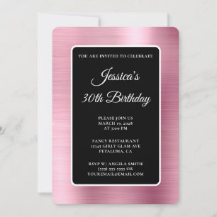 Light Pink Foil Black and White 30th Birthday Invitation