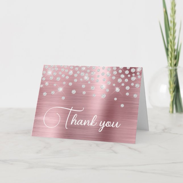 Light Pink Foil Diamond Confetti 50th Birthday Thank You Card (Front)