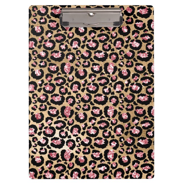 Light Pink Foil & Gold Glam Glitter Leopard Spots Clipboard (Front)