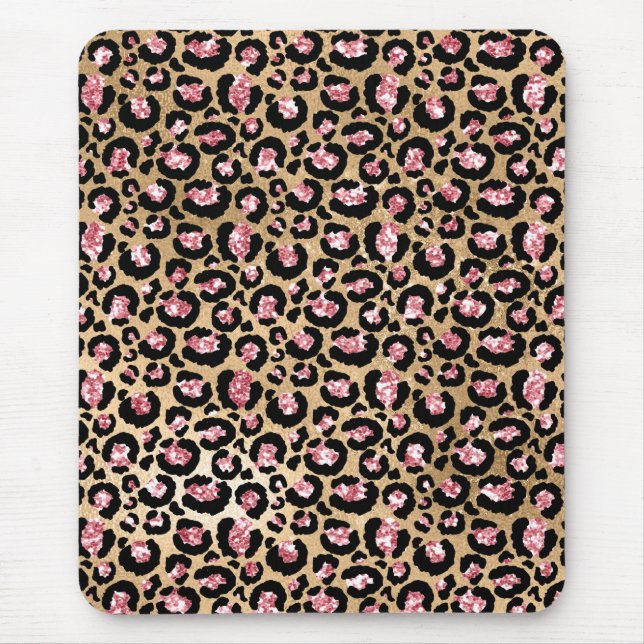 Light Pink Foil & Gold Glam Glitter Leopard Spots Mouse Mat (Front)