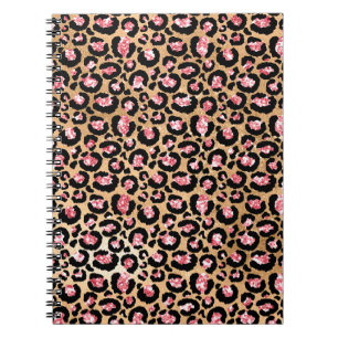 Light Pink Foil & Gold Glam Glitter Leopard Spots Notebook