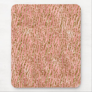 Light Pink Foil & Gold Glam Glitter Tiger Stripes Mouse Mat