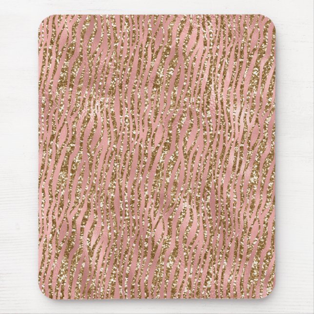 Light Pink Foil & Gold Glam Glitter Tiger Stripes Mouse Mat (Front)