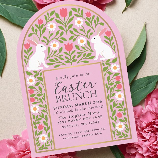 Light Pink Folk Art Easter Brunch Arch Invitation (Creator Uploaded)