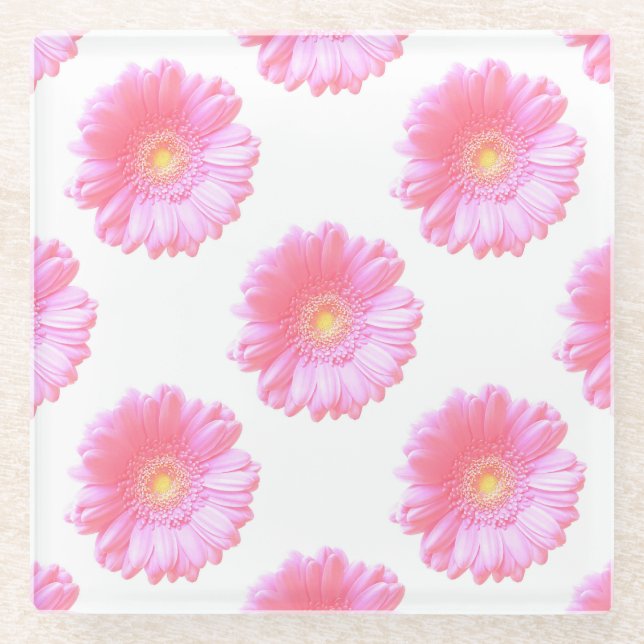 Light pink gerbera daisy glass coaster (Front)