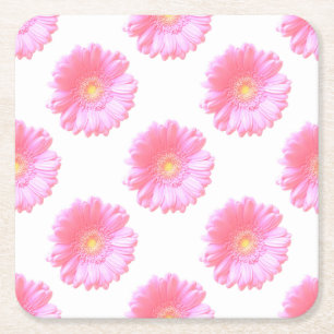 Light pink gerbera daisy square paper coaster
