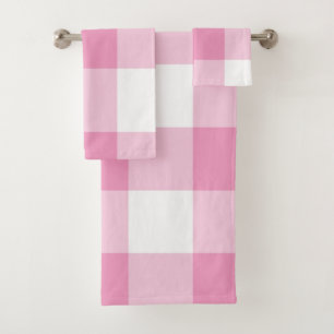 Light Pink Gingham Pattern Bath Towel Set