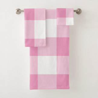 Light Pink Gingham Pattern Bath Towel Set