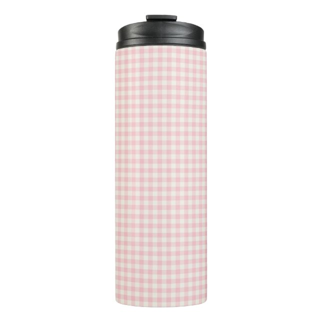 Light Pink Gingham Pattern Thermal Tumbler (Front)
