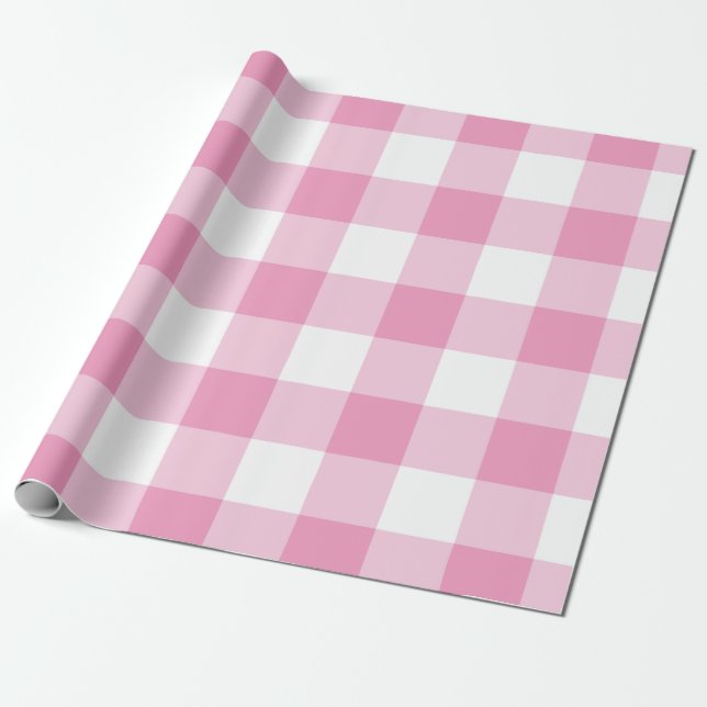 Light Pink Gingham Pattern Wrapping Paper (Unrolled)