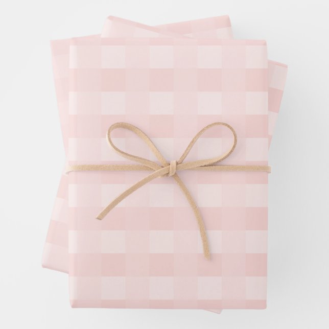 Light Pink Gingham Pattern Wrapping Paper (In situ)
