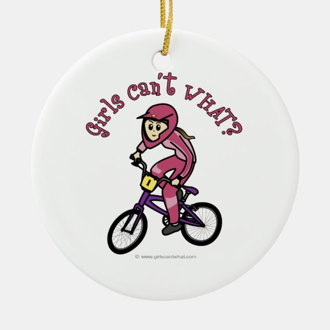 Light Pink Girls BMX Ceramic Tree Decoration (Front)