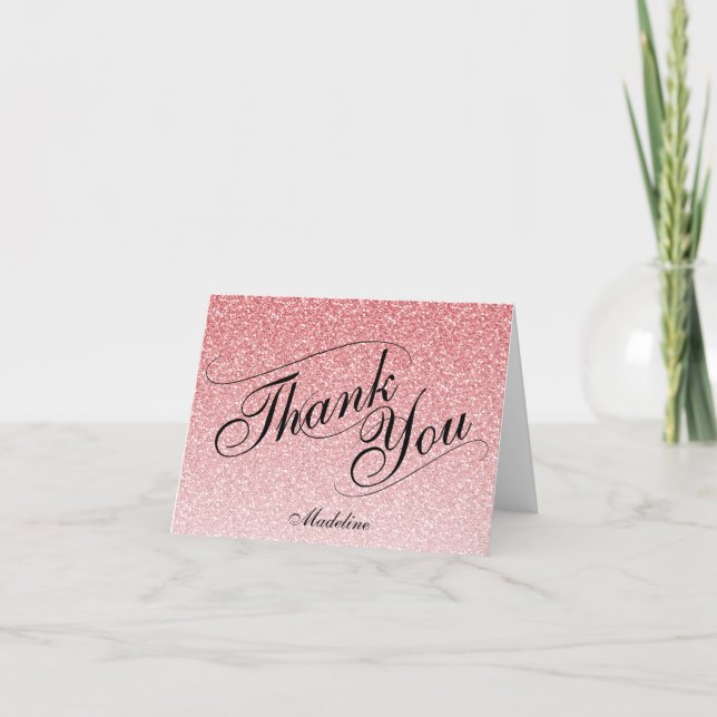 Light Pink Glam Glitter Thank You Card (Front)