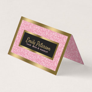 Light Pink Glitter And Gold Frame Business Card