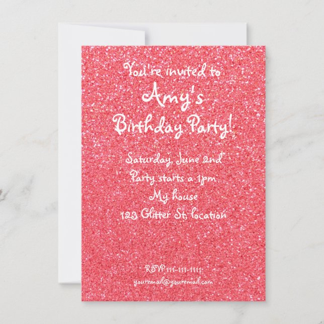 Light pink glitter birthday invitation (Front)