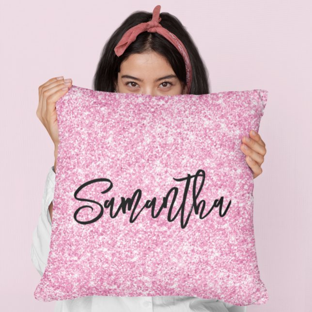 Light Pink Glitter Black Brush Script Cushion (Creator Uploaded)