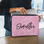 Light Pink Glitter Brush Script Name Laptop Sleeve<br><div class="desc">Create your own pale pink luxury glitter with name or monogram.
Customise the brush script font calligraphy style and size.
There are other font styles in the system.
Move,  duplicate or delete the faux sparkle graphic.</div>