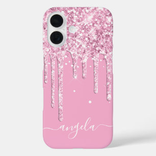 Light Pink Glitter Drips Glam Signature iPhone 16 Case