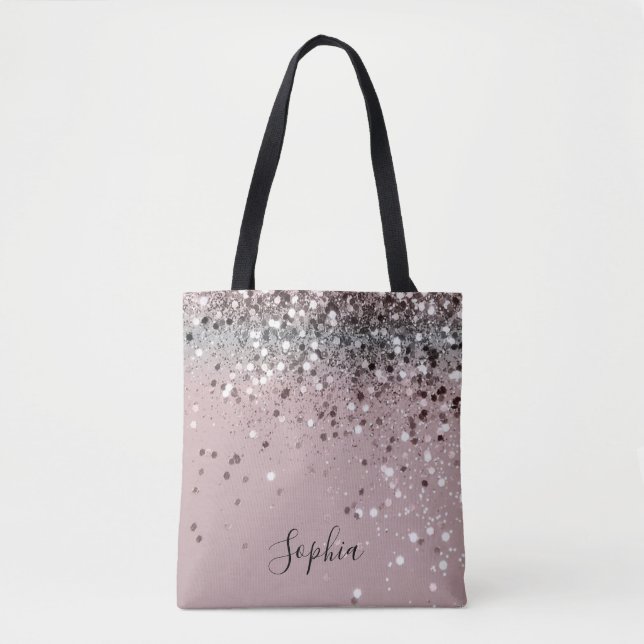 Light Pink Glitter Girly Monogram Name Tote Bag (Front)