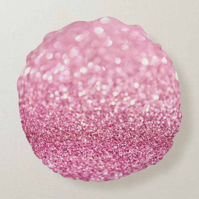 Light Pink Glitter Round Throw Pillow (Back)