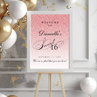 Light Pink Glitter Sweet 16 Personalised Welcome