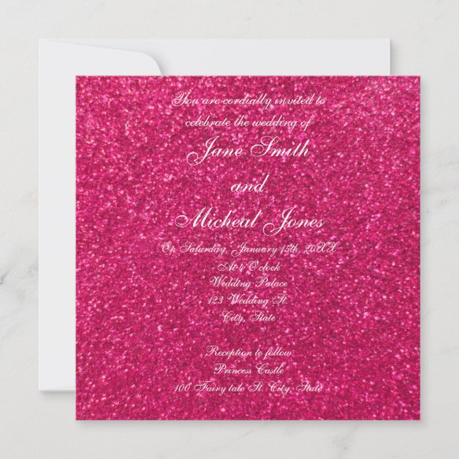 Light pink glitter wedding invitations (Front)