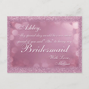 Light Pink Glitter - Will You Be My Bridesmaid? Invitation Postcard