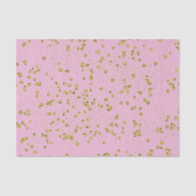 Light Pink Glitzy Gold Sparkle Confetti Dots Tissue Paper (Front)