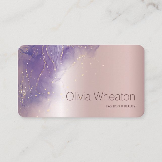 Light Pink Gold and Purple Sparkle Salon Stylist  Business Card (Front)