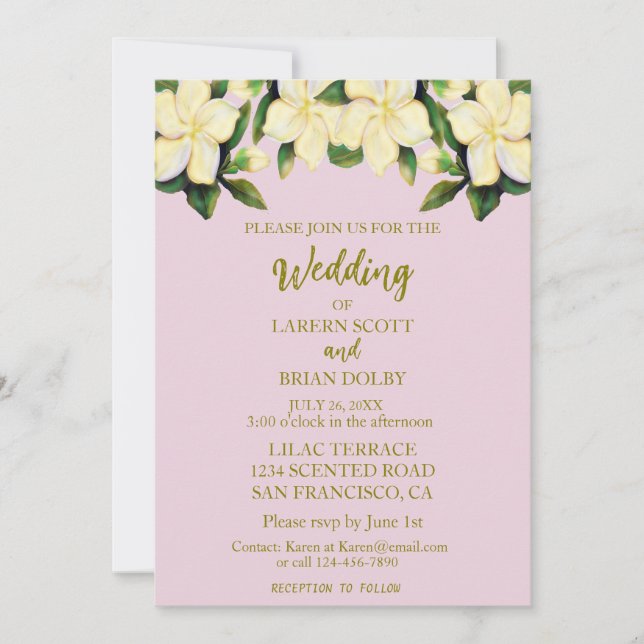 Light Pink & Gold Calla Lilies Greenery Wedding Invitation (Front)